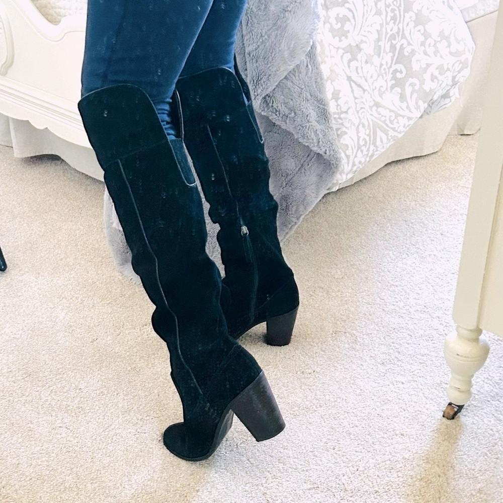 Dolce Vita Black Suede Knee-High Heeled Boots